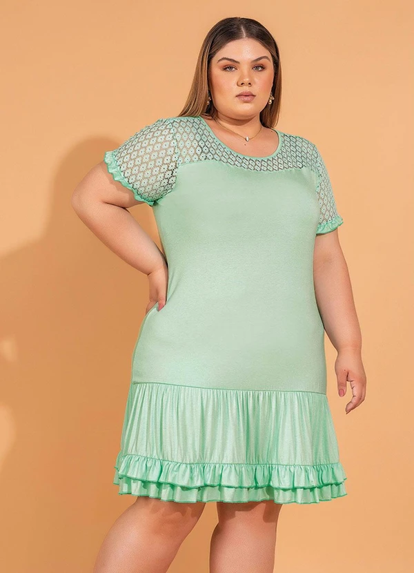 bonprix - Vestido com Babadinhos e Renda Verde Água 3
