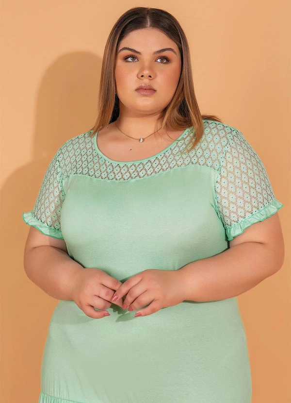 bonprix - Vestido com Babadinhos e Renda Verde Água