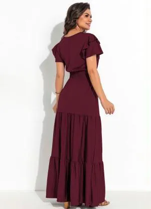 Rosalie - Vestido com Babado Bordô - ROSALIE