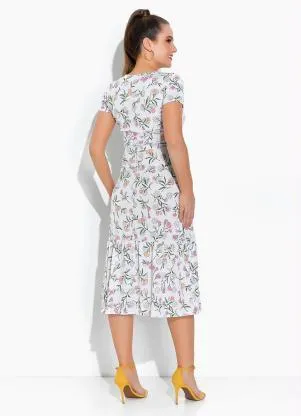 Rosalie - Vestido com Babado Floral Branco - ROSALIE