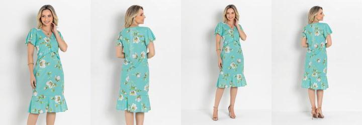 Vestido com Babado Floral Verde