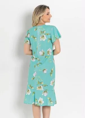 Rosalie - Vestido com Babado Floral Verde - ROSALIE