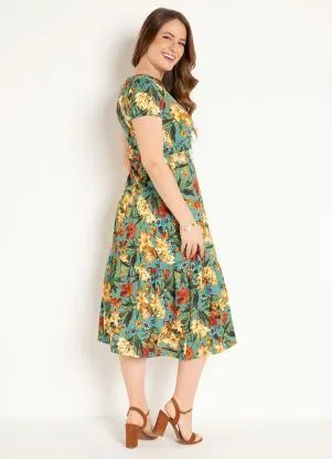Rosalie - Vestido com Babado Floral Verde - ROSALIE