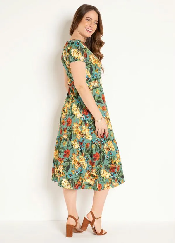 Rosalie - Vestido com Babado Floral Verde 2