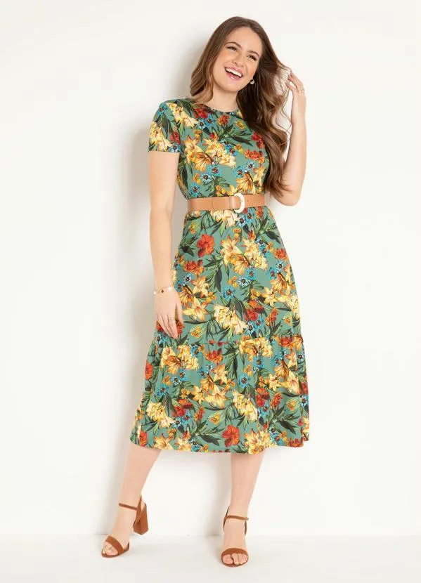 Rosalie - Vestido com Babado Floral Verde 3