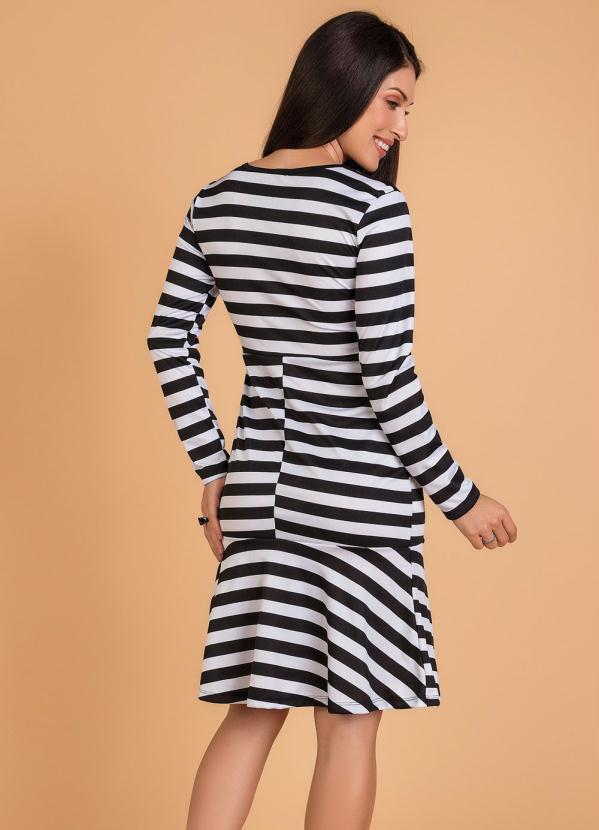 Outlet - Vestido com Babado Listrado Moda Evangélica 2