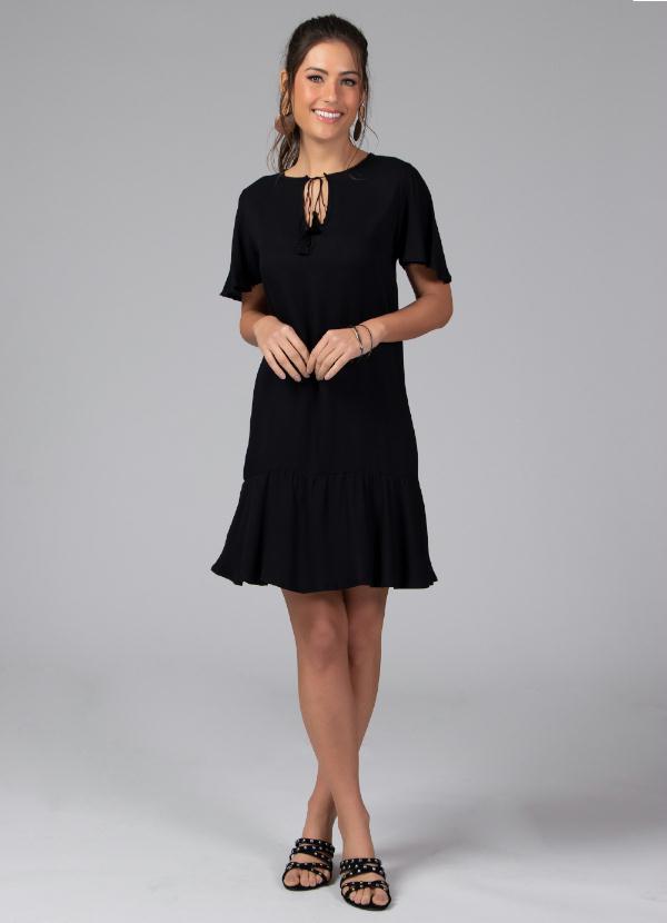 Quintess - Vestido com Babado na Barra Preto 3