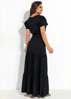 Rosalie - Vestido com Babado Preto - ROSALIE