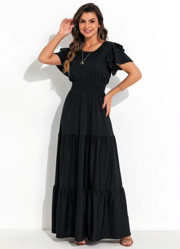 Rosalie Vestido com Babado Preto