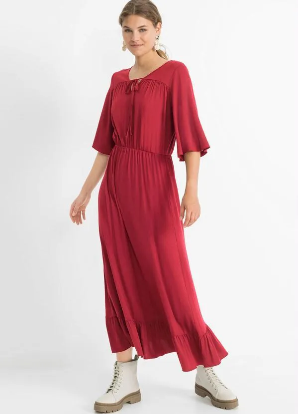 bonprix - Vestido com Babados Bordô 4