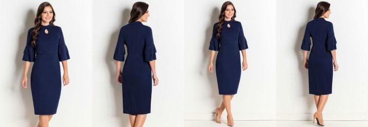 Vestido com Babados nas Mangas Marinho