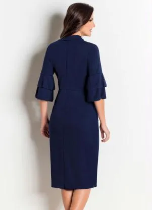 Rosalie - Vestido com Babados nas Mangas Marinho - ROSALIE