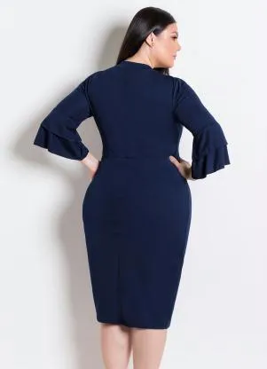 Rosalie - Vestido com Babados nas Mangas Marinho - ROSALIE