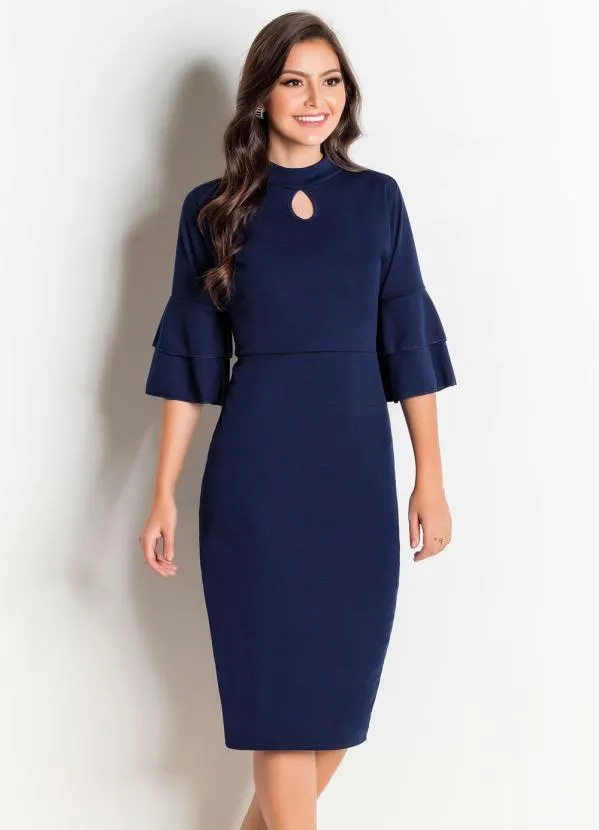 Rosalie - Vestido com Babados nas Mangas Marinho