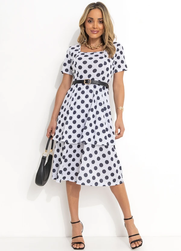 Rosalie - Vestido com Babados Poá Branco 3