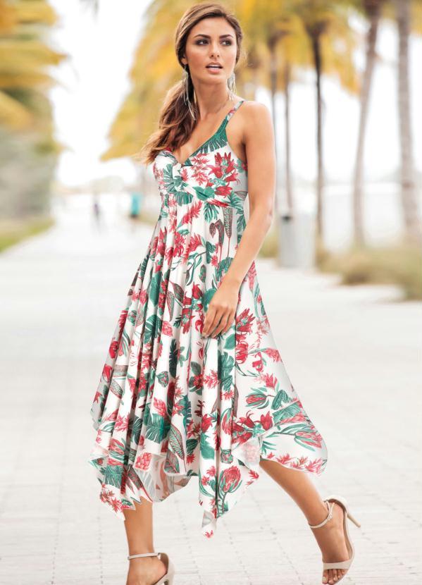 Outlet - Vestido com Barra Assimétrica Floral Branco 8