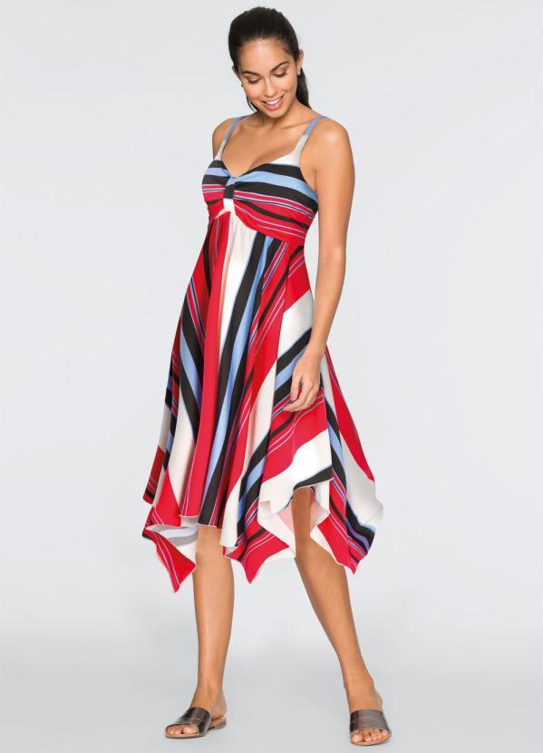 Queima Estoque - Vestido com Barra Assimétrica Listrado Vermelho 2