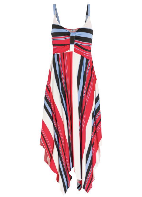 Queima Estoque - Vestido com Barra Assimétrica Listrado Vermelho 4