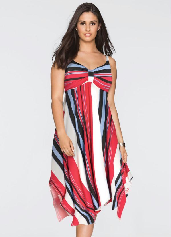 Queima Estoque - Vestido com Barra Assimétrica Listrado Vermelho 5