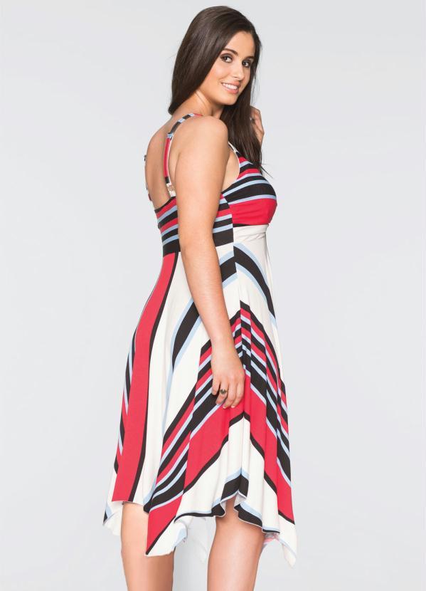 Queima Estoque - Vestido com Barra Assimétrica Listrado Vermelho 6