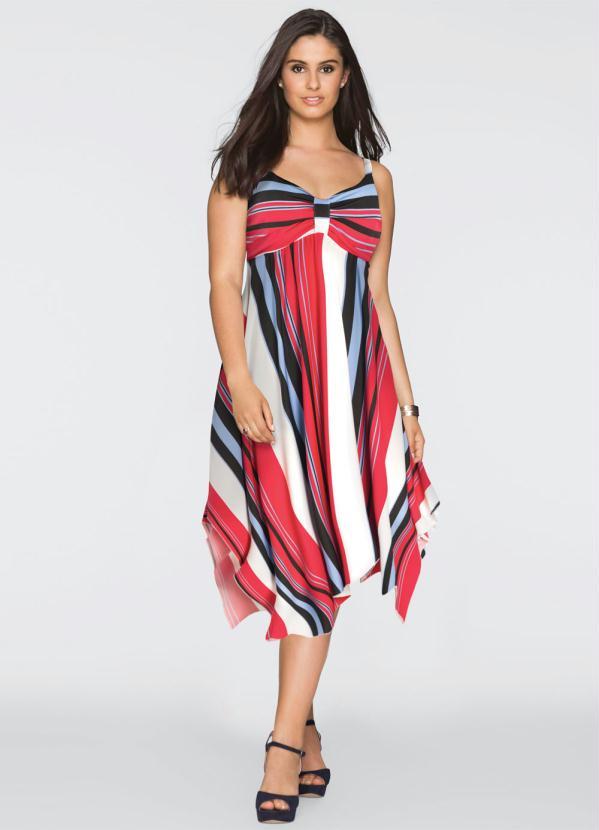 Queima Estoque - Vestido com Barra Assimétrica Listrado Vermelho 8