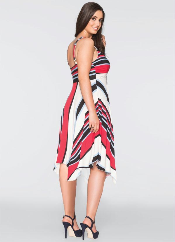 Queima Estoque - Vestido com Barra Assimétrica Listrado Vermelho 9