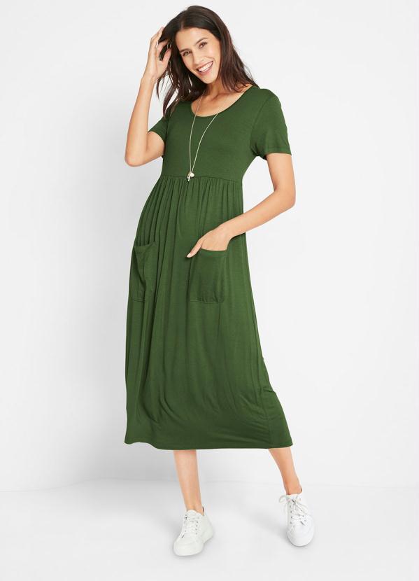 bonprix - Vestido com Bolso Verde Militar