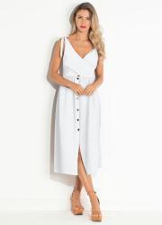 Vestido com Bot�es Frontais Branco