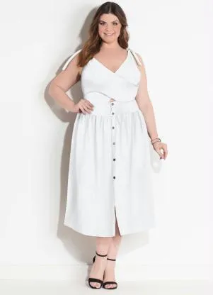 Quintess - Vestido com Botões Frontais Branco - QUINTESS