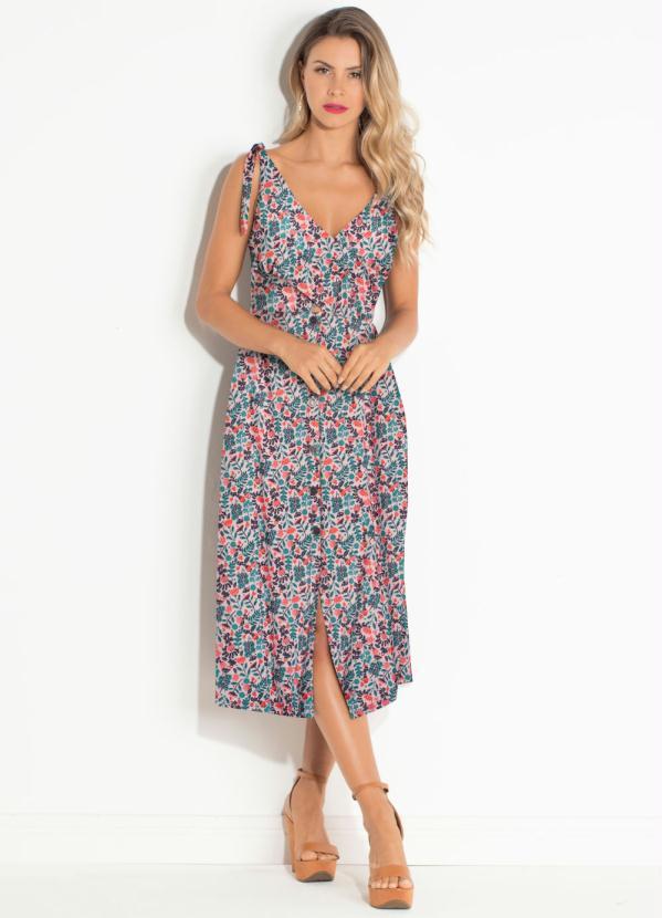 Quintess - Vestido com Botões Frontais Floral Rosa 1