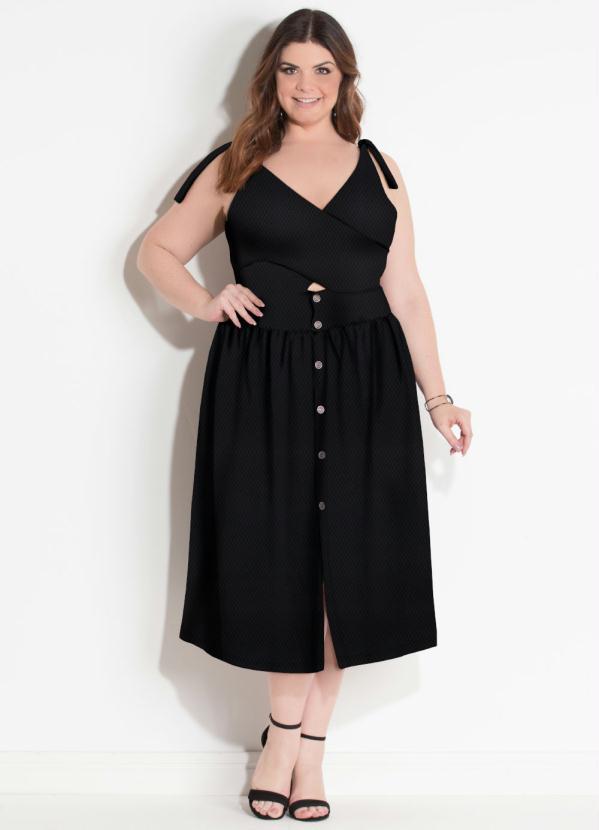 Quintess - Vestido com Botões Frontais Preto 3