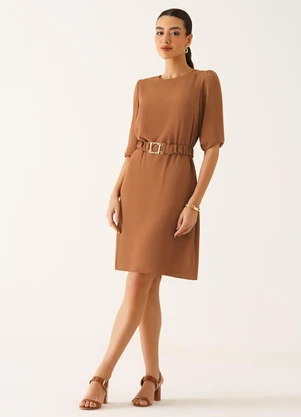 Principessa - Vestido com Cinto e Fivela Dourada Marrom Vilmara - PRINCIPESSA