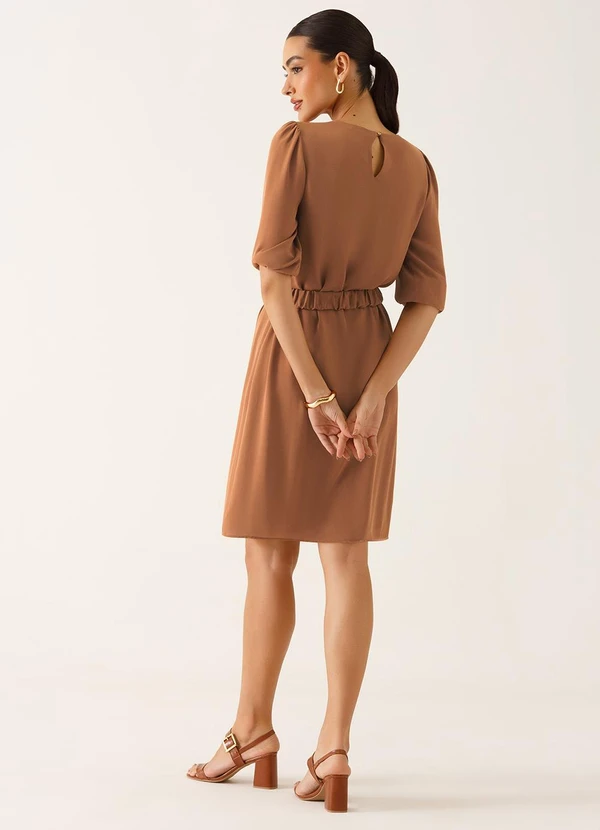 Principessa - Vestido com Cinto e Fivela Dourada Marrom Vilmara 2