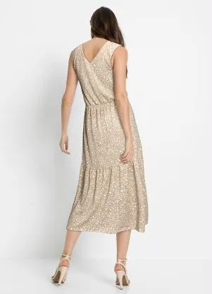 bonprix - Vestido com Decote V Arabescos Bege - BONPRIX