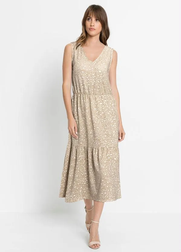 bonprix - Vestido com Decote V Arabescos Bege