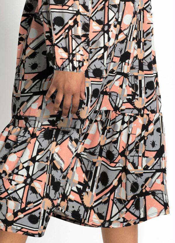 Outlet - Vestido com Decote V Profundo Estampado Salmão 3