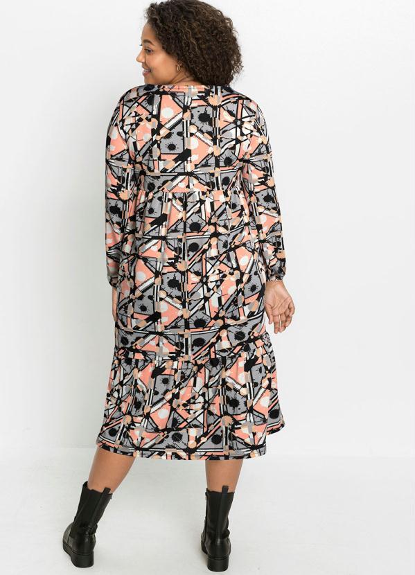 Outlet - Vestido com Decote V Profundo Estampado Salmão 5