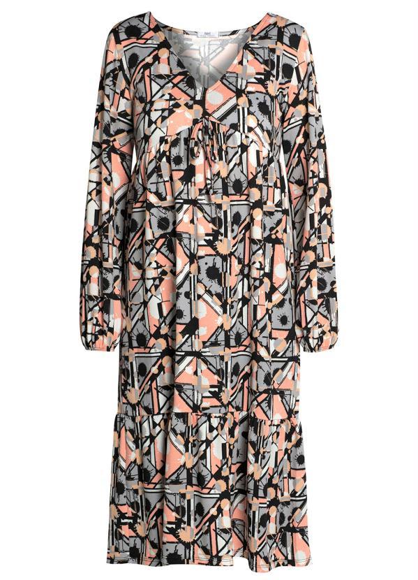 Outlet - Vestido com Decote V Profundo Estampado Salmão 6