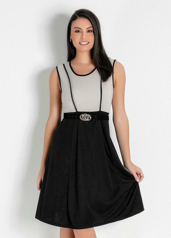 Rosalie - Vestido com Detalhe Preto e Bege Moda Evangélica
