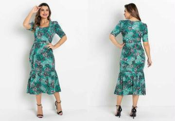 Vestido com Faixa Folhagem Verde