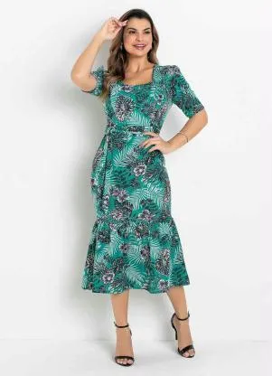 Rosalie - Vestido com Faixa Folhagem Verde - ROSALIE