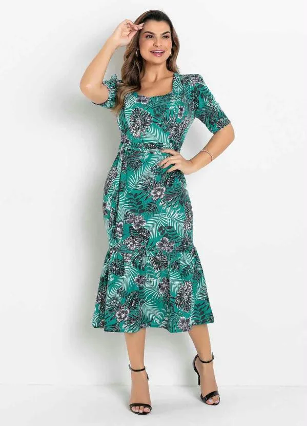 Rosalie - Vestido com Faixa Folhagem Verde