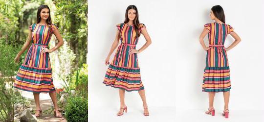 Vestido com Faixa Listra Color