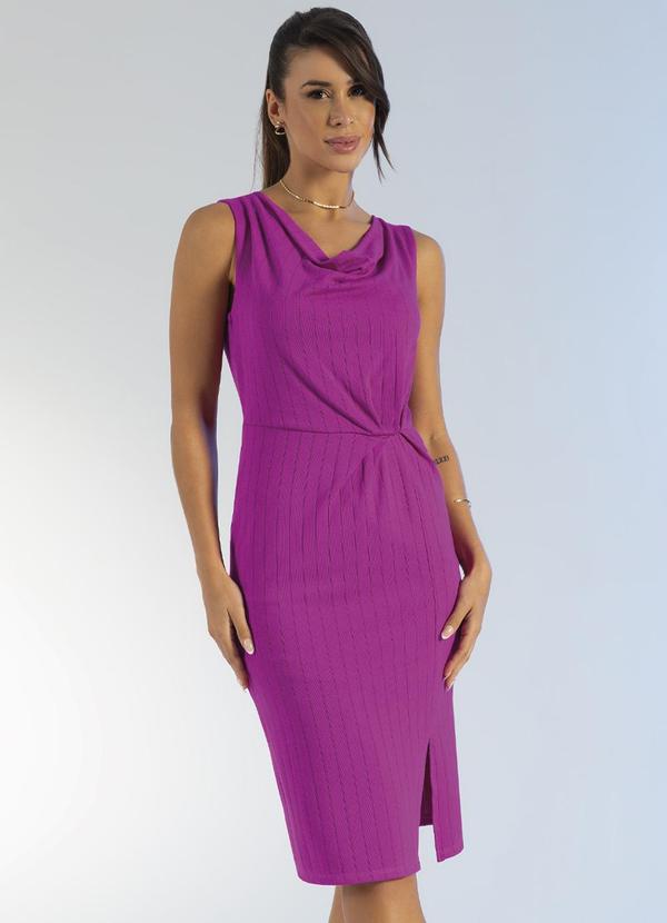 Gris - Vestido com Fenda e Decote Degadê Roxo