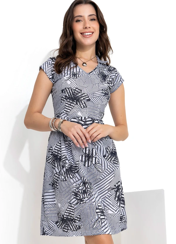 Moda Pop - Vestido com Gola Estampado