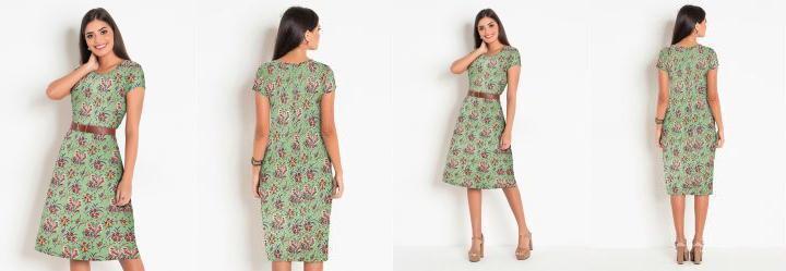 Vestido com Gola Redonda Floral Verde