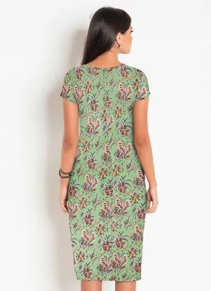 Rosalie - Vestido com Gola Redonda Floral Verde - ROSALIE