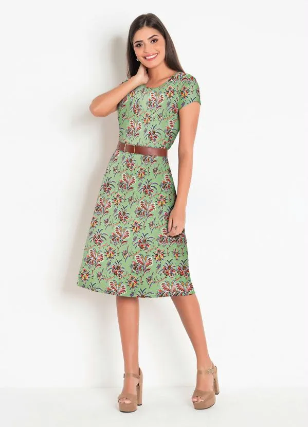 Rosalie - Vestido com Gola Redonda Floral Verde 3