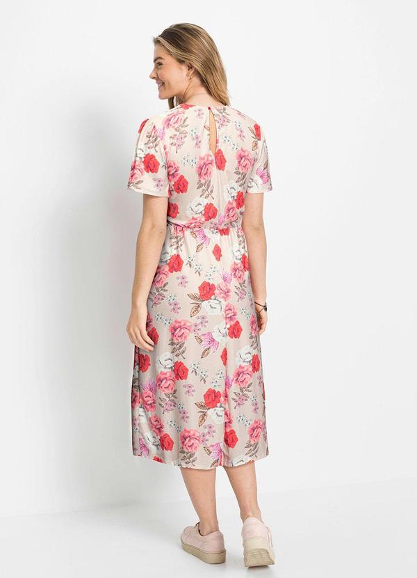 Outlet - Vestido com Gota Manga Curta Floral Bege 2