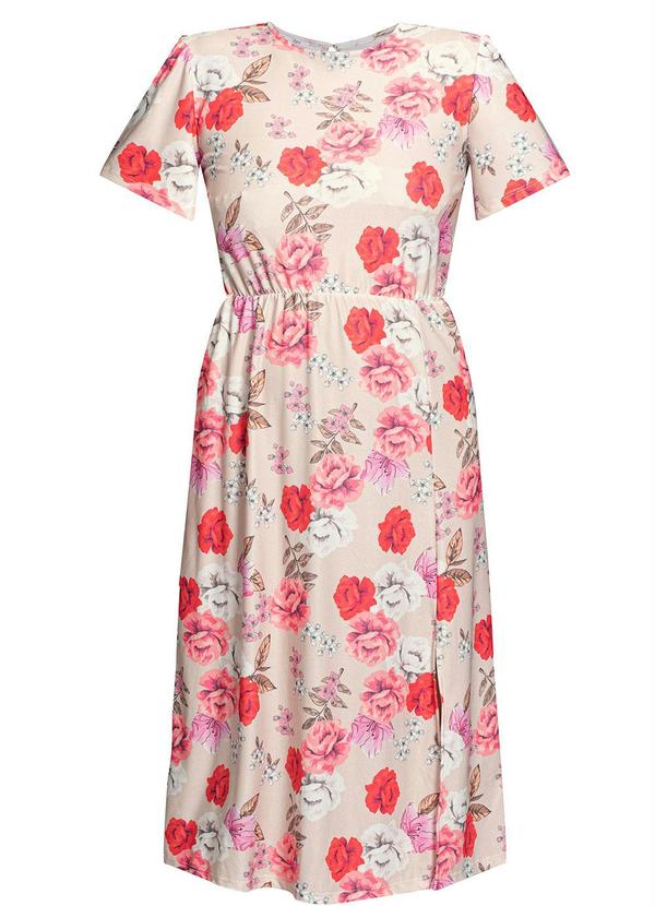 Outlet - Vestido com Gota Manga Curta Floral Bege 3